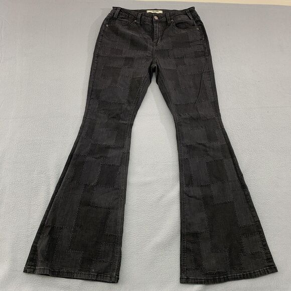 Rock & Roll Denim Jeans Womens 30x33 Black High Rise Flare Patchwork Stretch - Picture 1 of 16